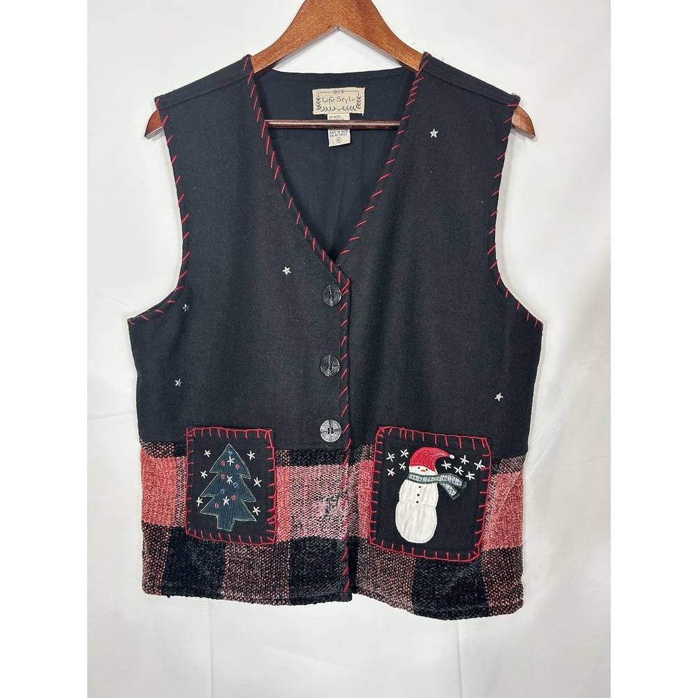 Vintage Wool Blend Christmas Sweater Vest Size‎ XL Snowman Patchwork Corduroy